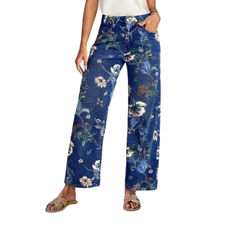 πΈ Women's Floral Print Straight-Leg Jeans β Stretchy denim, vintage vibe & perfect for everyday casual chic β¨