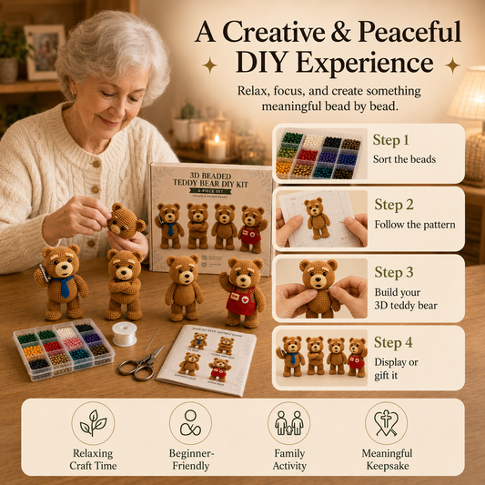 3D Beaded Teddy Bear DIY Kit β 4-Piece Handmade Craft Set