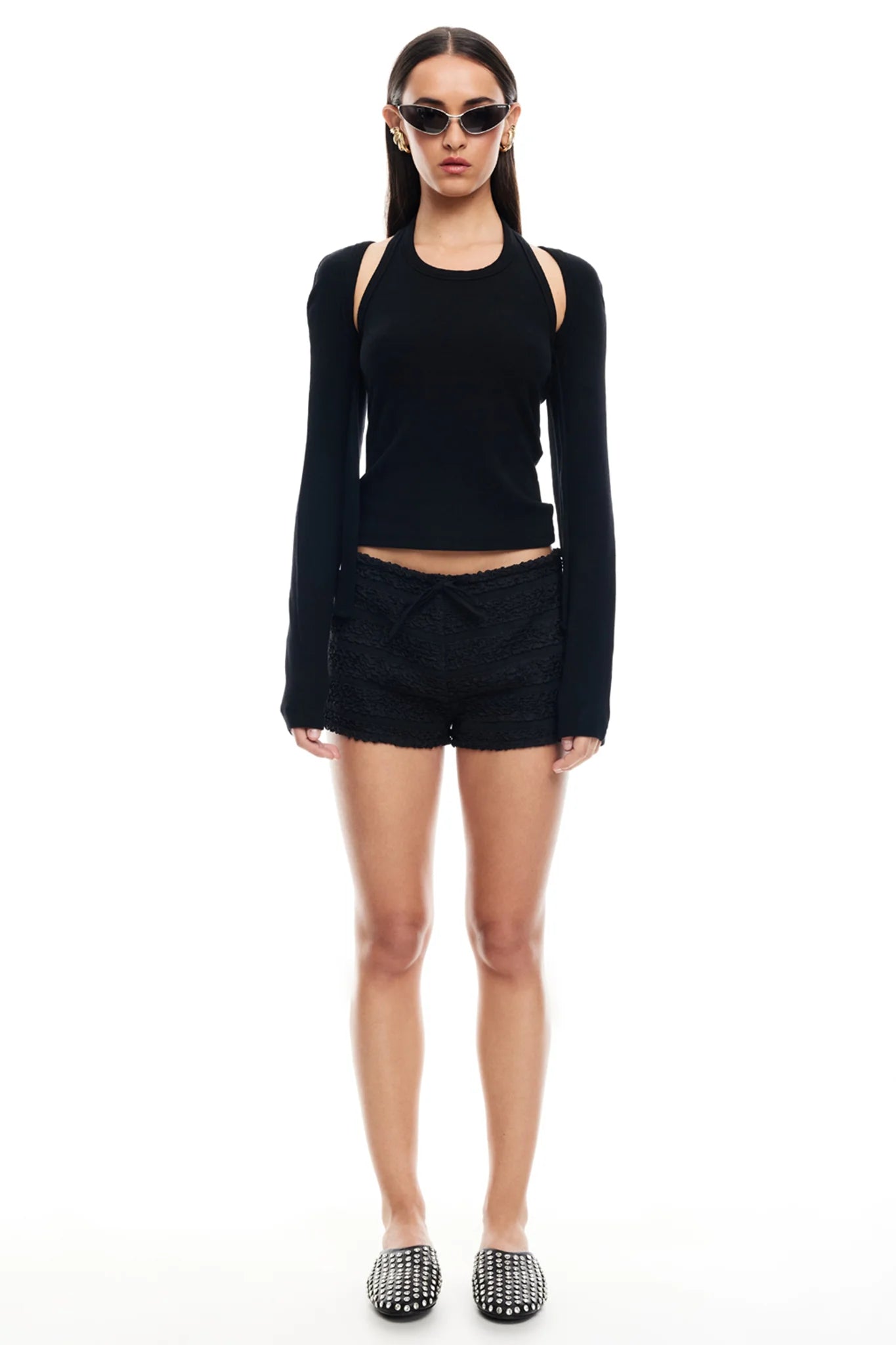 LIONESS Sculpted Long Sleeve Tank Top Onyx