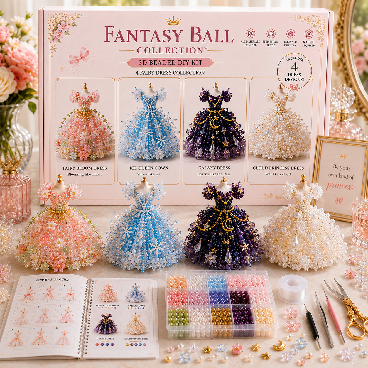 🌸 Magical Dress WorldsTM — 3D Beaded DIY Collection