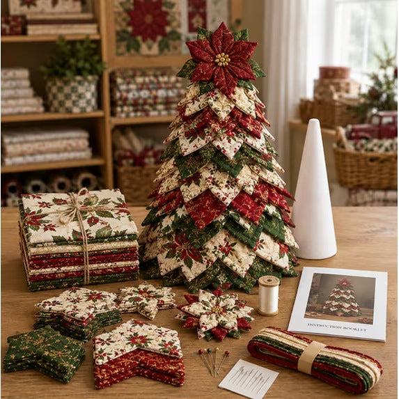 🎄🧵DIY Quilted Christmas Tree Kit – Handmade Fabric Holiday Tabletop Tree Decor