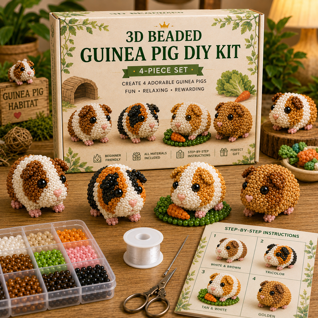 Beginner-Friendly 3D Beaded Animal Kit – Relaxing Handmade Craft Gift
