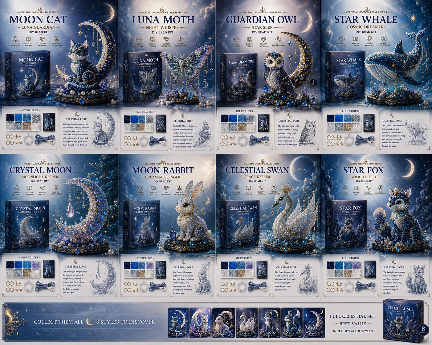 ๐ Moon Cat Luna Guardian DIY Bead Kit | Celestial Moon & Stars Series