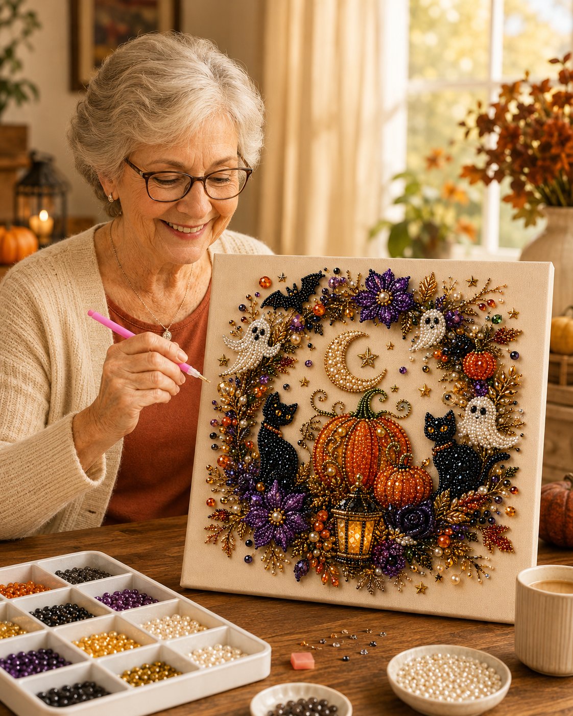 Last Day 49% OFF – Halloween Pearl Art DIY Kit – Turn Tiny Pearls into Spooky-Cute Magic