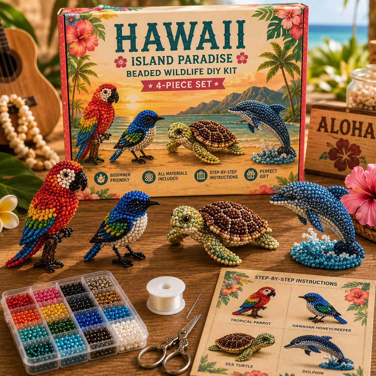State Wildlife Beaded DIY Kit – 4-Piece Animal Craft Set Collection
