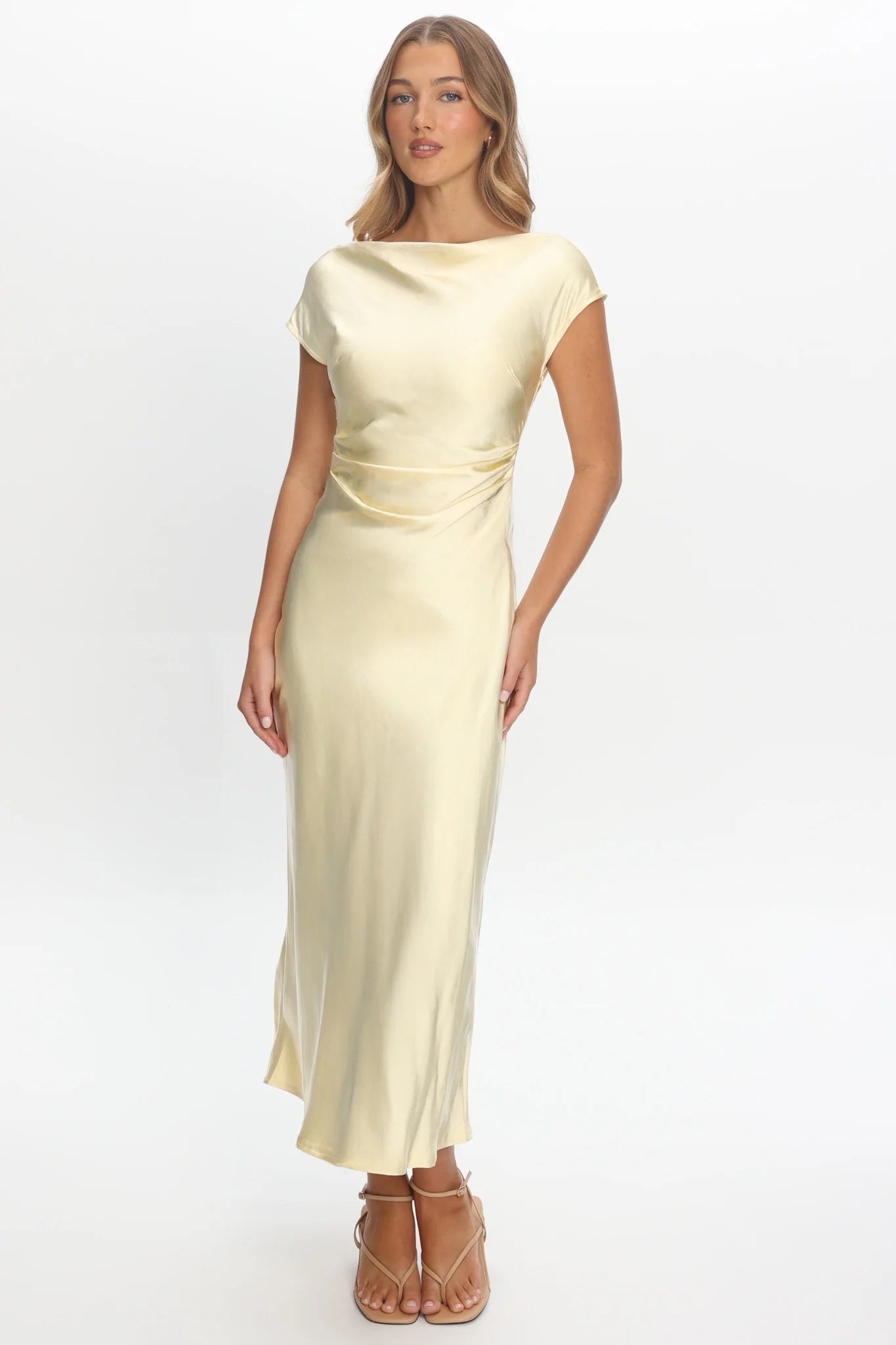 Loveland Cap Sleeve Cowl Back Midi Dress Butter