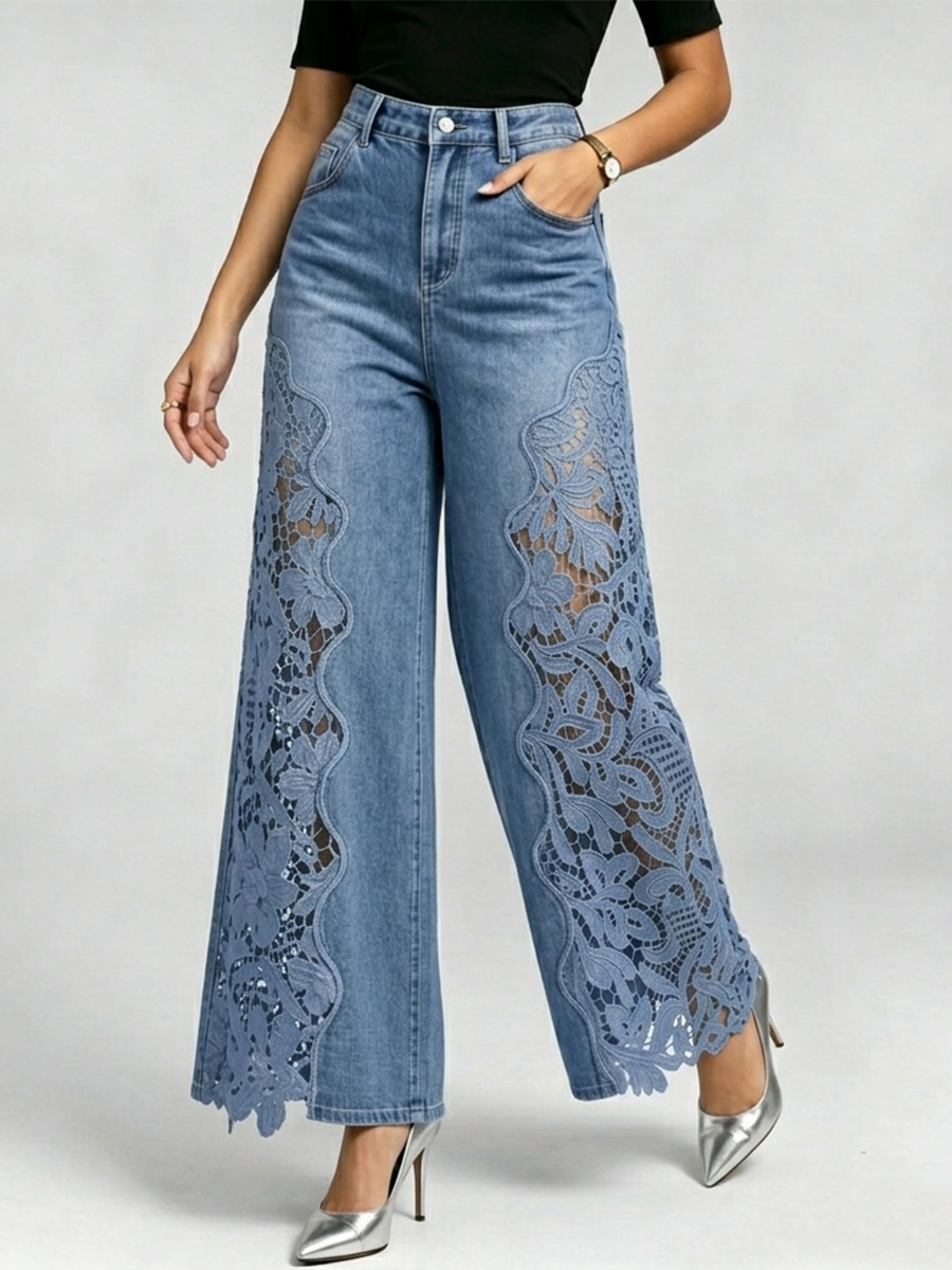 Women's Stylish & Sexy Lace-paneled Cutout Jeans
