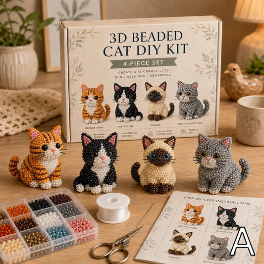 3D Beaded Cat DIY Kit β Adorable 4-Piece Handmade Cat Craft Set