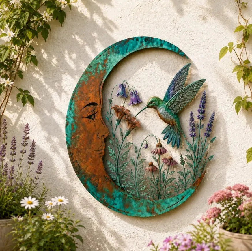 🌙Enchanted Moon Garden Wall Art – Vintage Nature Inspired Metal Wall Decor