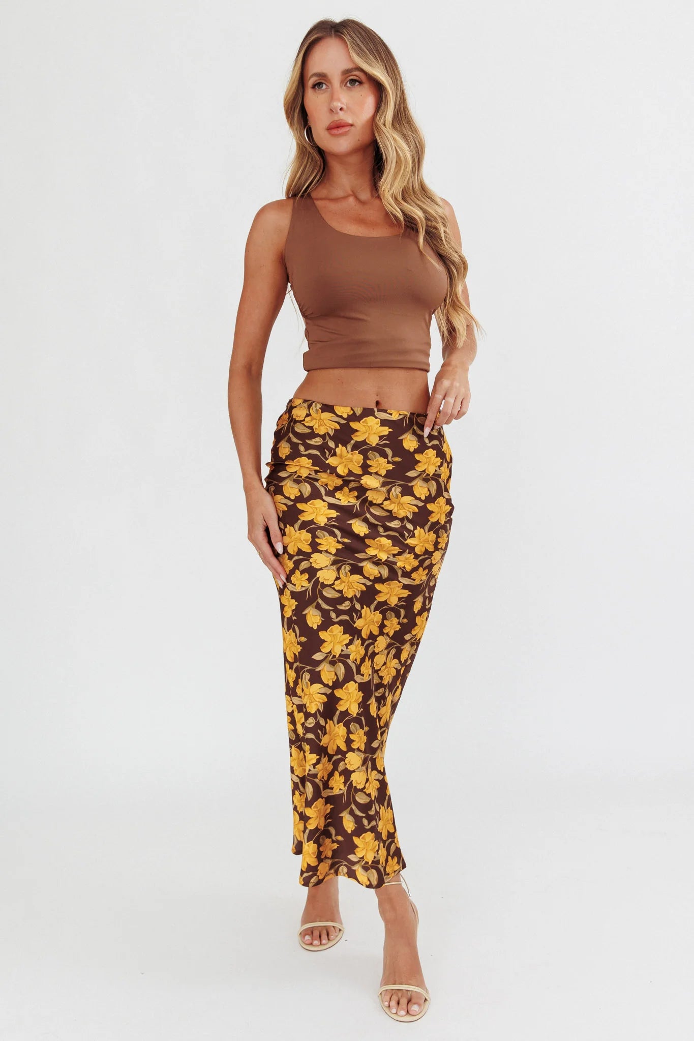 Wild Wanderings Midi Skirt Floral Brown