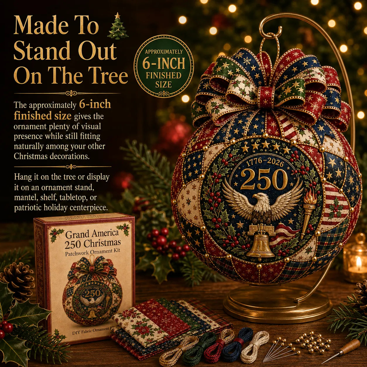 🇺🇸❤️Beginner-Friendly🎄 USA 250th Anniversary Christmas Patchwork Ornament DIY Kit