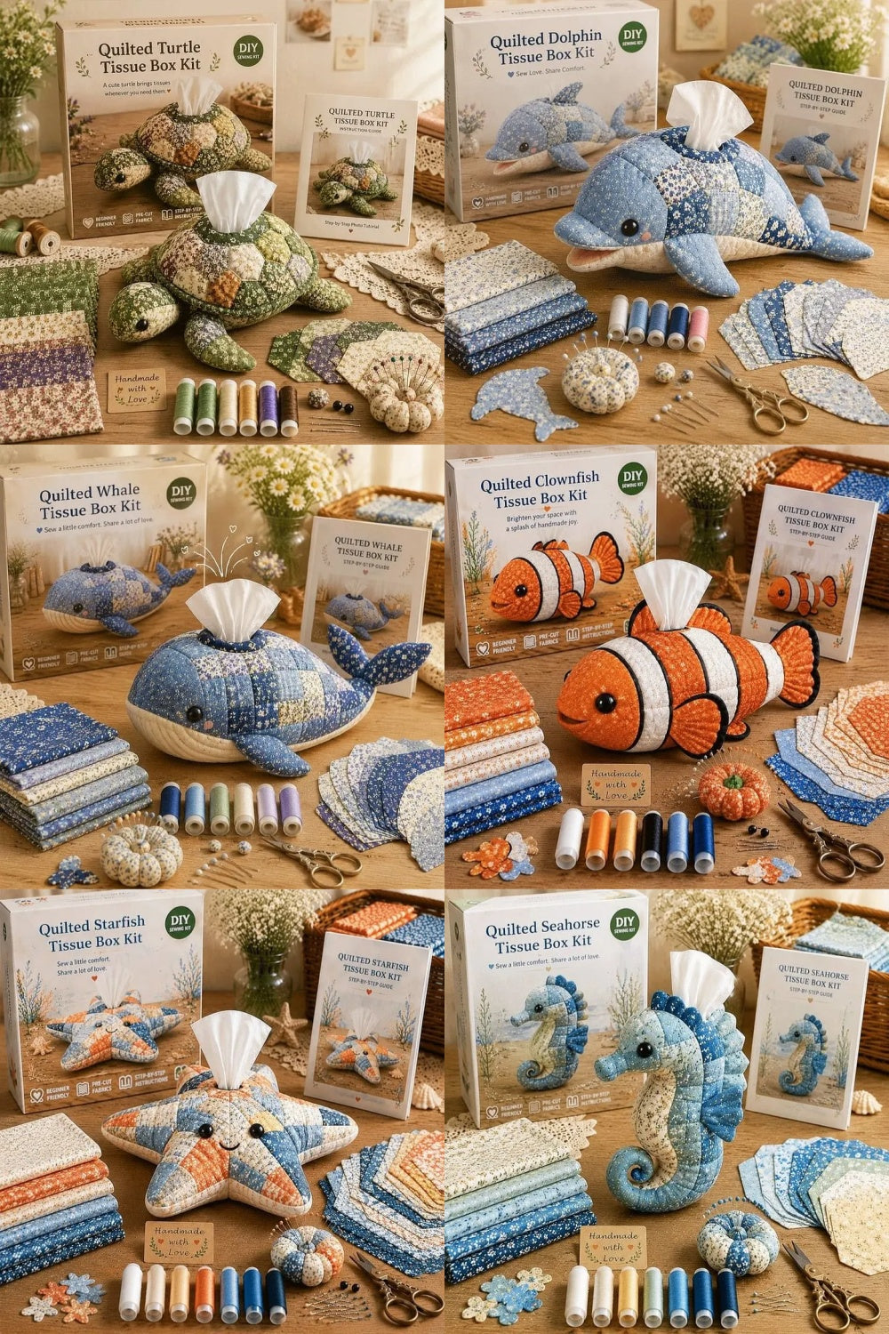 🎁DIY Gift🧵 Quilted sea Animal Tissue Box DIY Kit