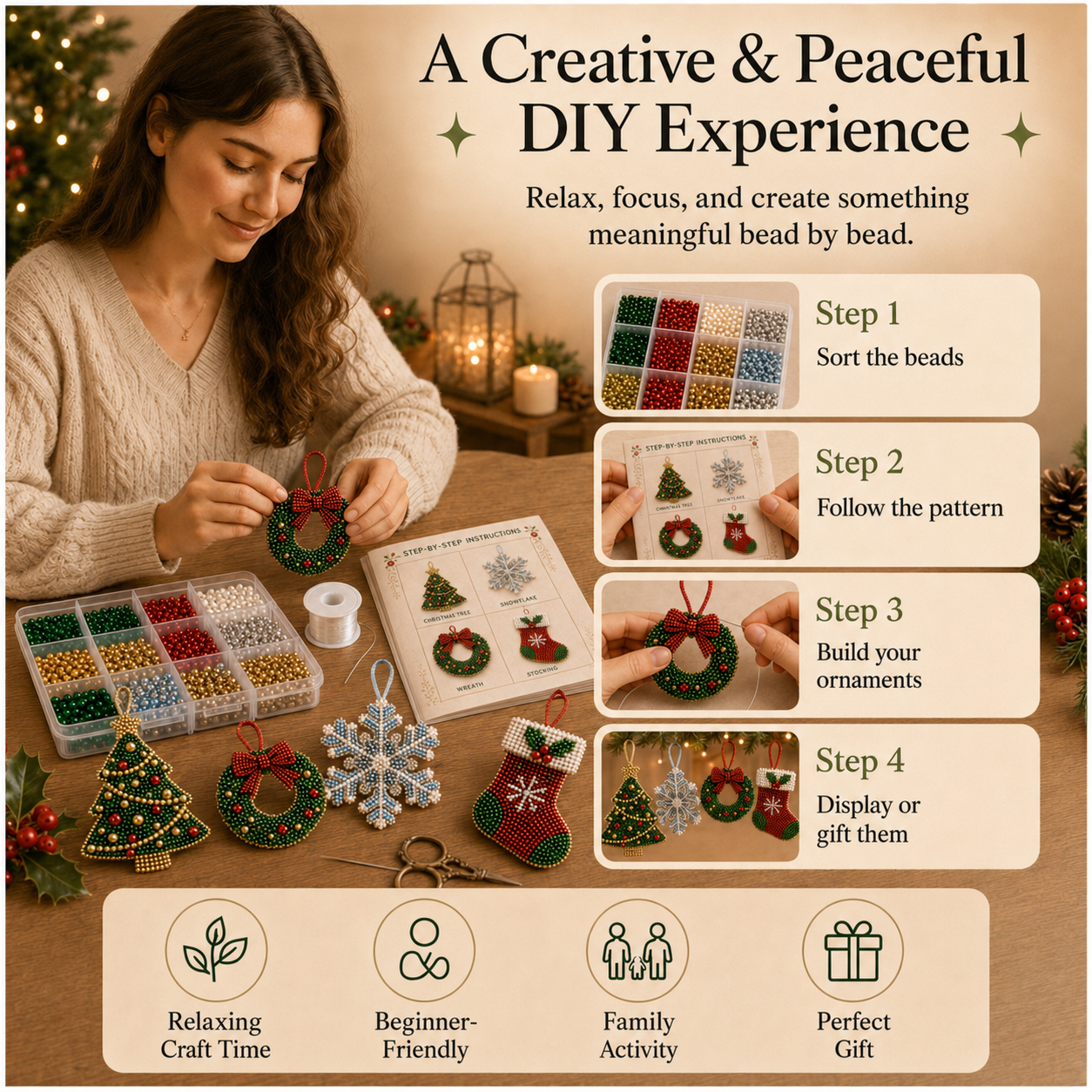 Christmas Beaded Ornaments DIY Kit
