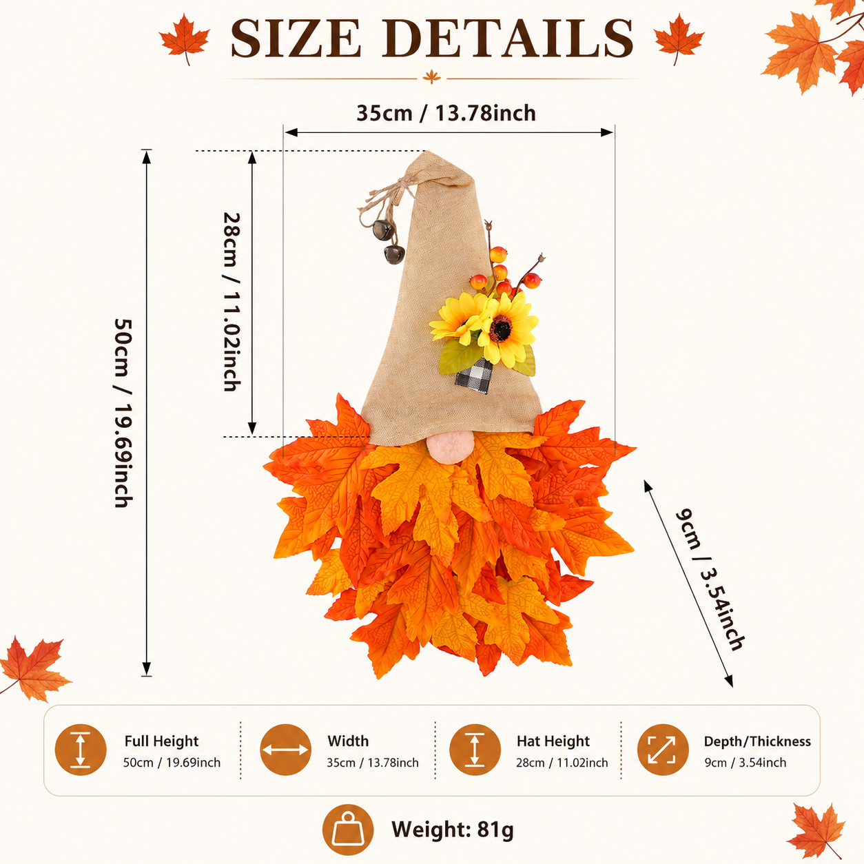 🍂🧙♂️Autumn dwarf hat wreath decoration with lights