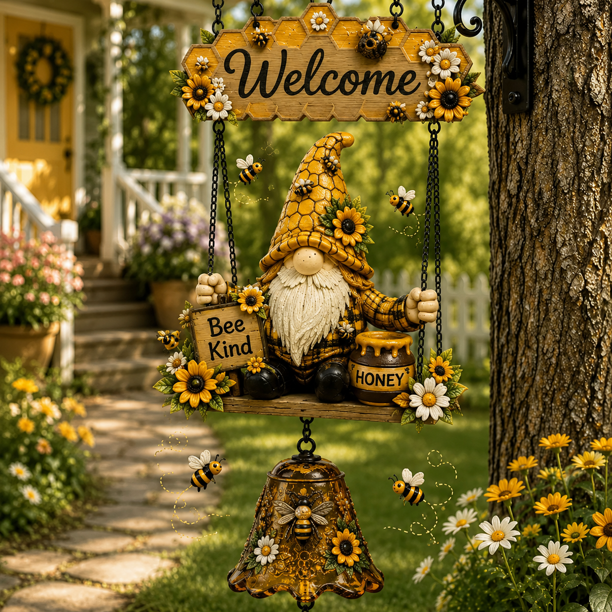 🐞 Rustic Garden Gnome Bell Outdoor Decoration 🌼