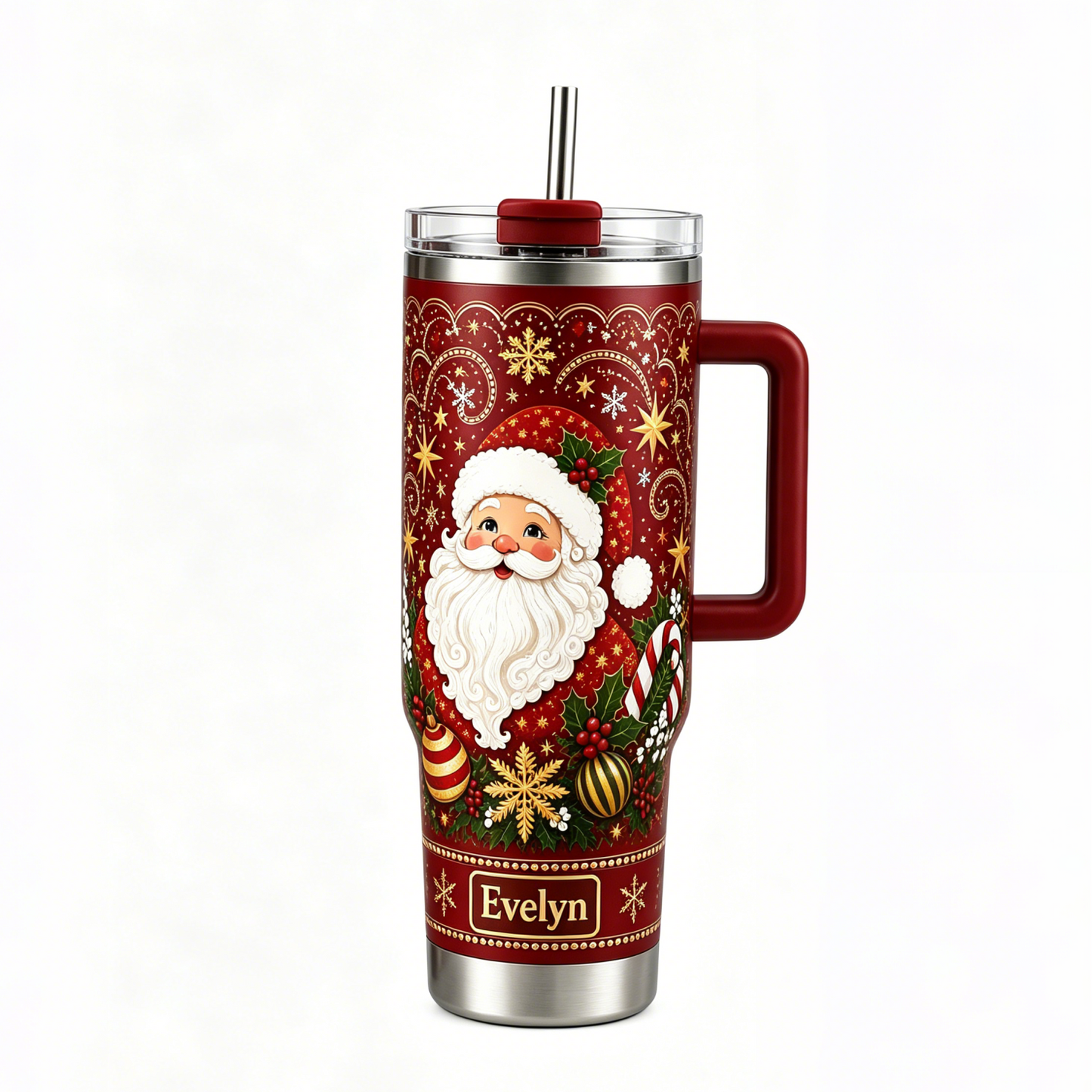 π
Personalized Christmas Santa Snowflake 40oz Handle Tumbler πβ¨