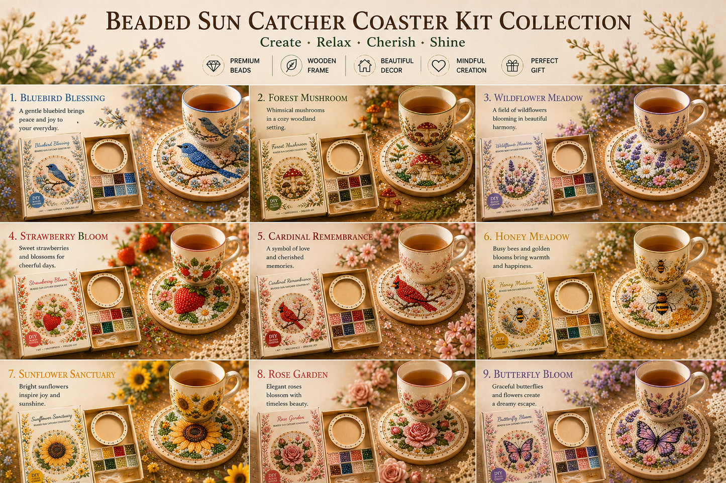 🌸 Beaded Sun Catcher Coaster Kit Collection