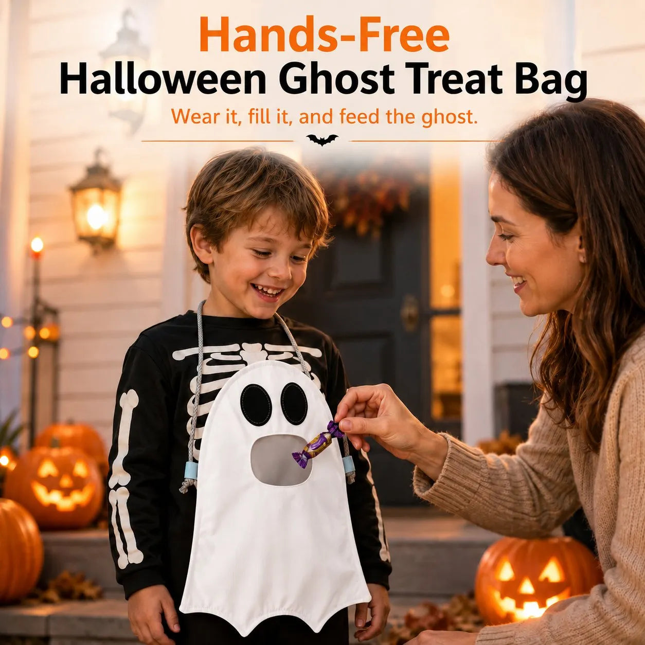 👻 Hands-Free “Feed the Ghost” Halloween Treat Bag for Kids 🎃🍬
