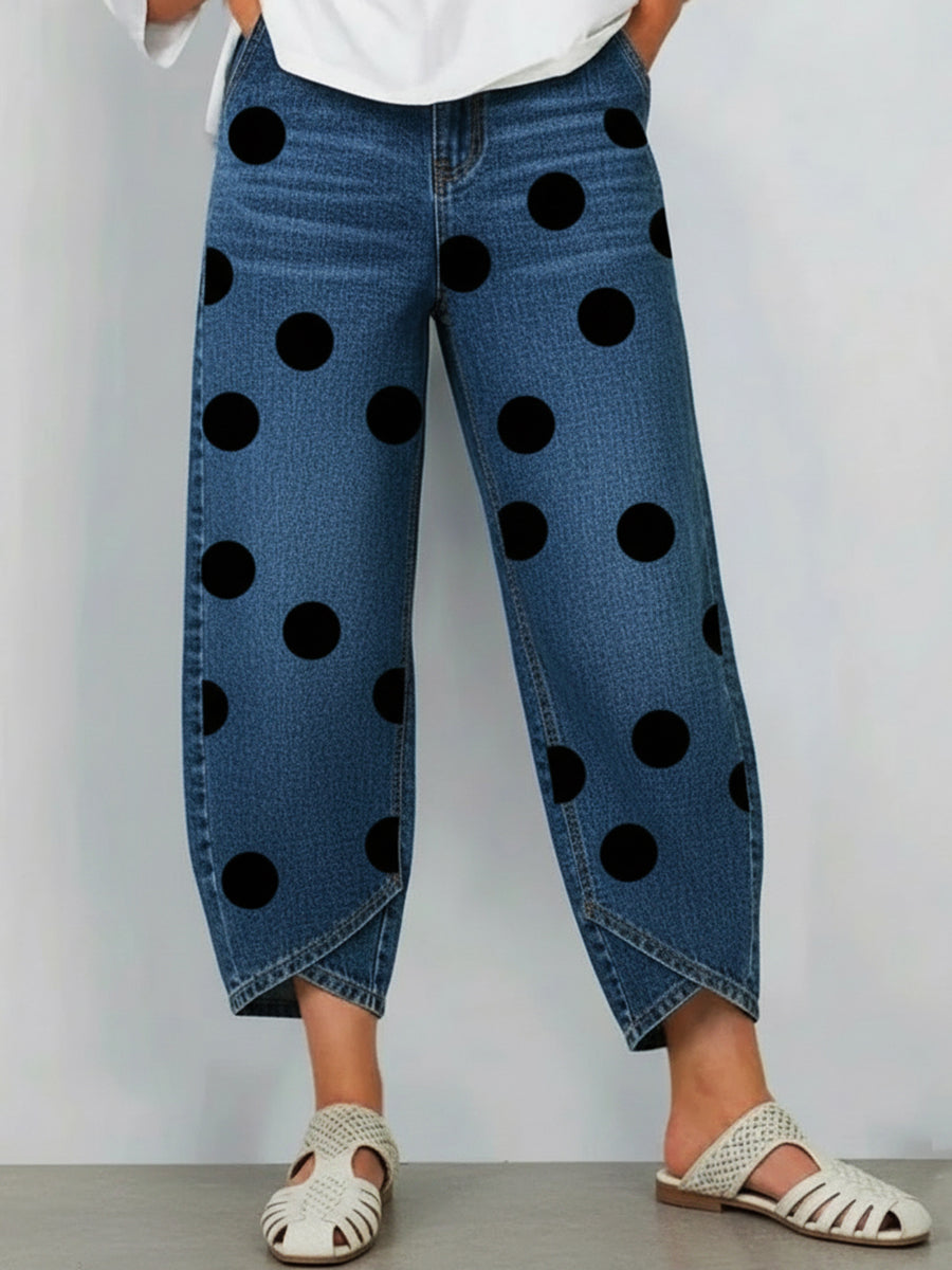 Elegant Polka Dot Print Jeans