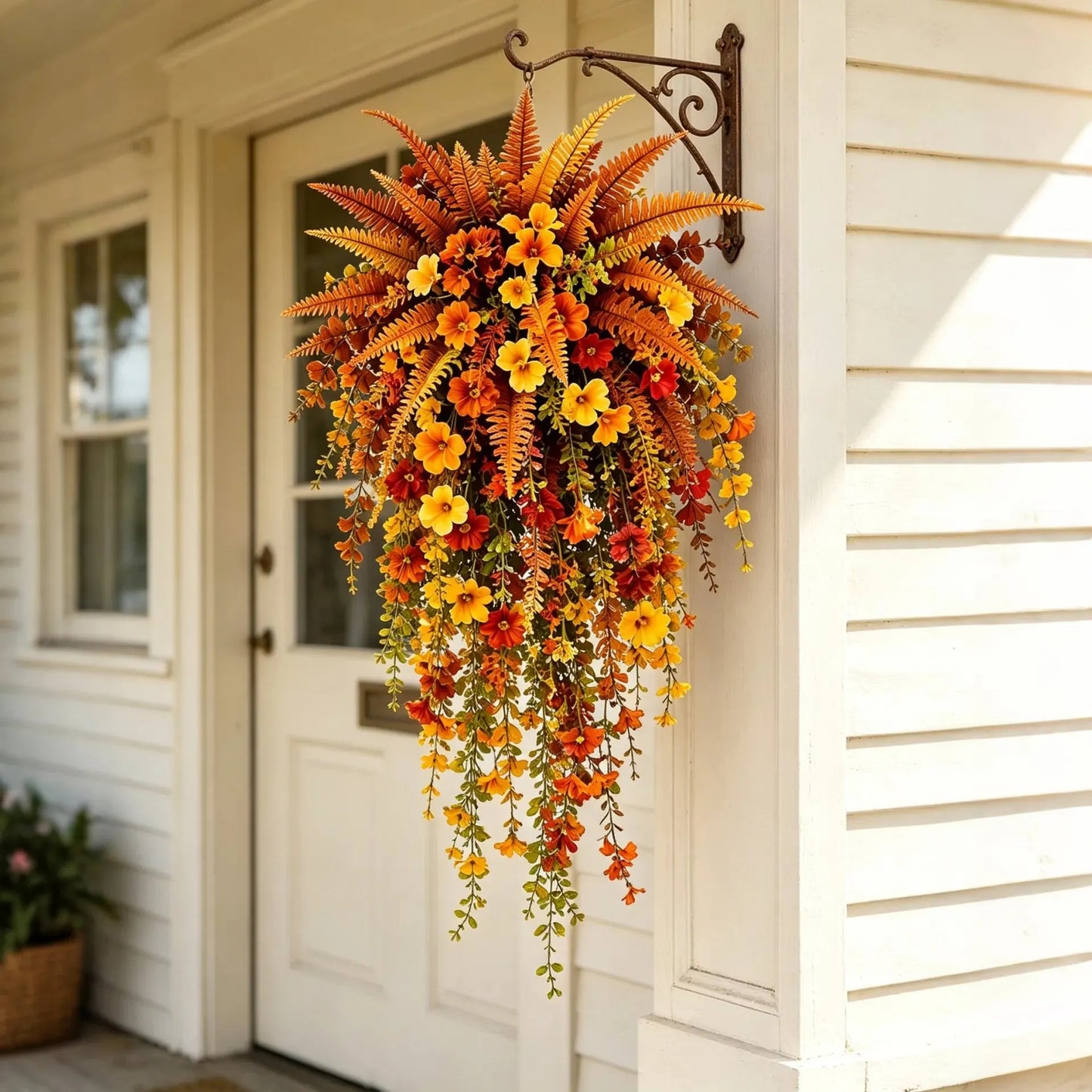 šARTIFICIAL FALL HARVEST HANGING BASKET - AUTUMN PORCH & DOOR DECORATION