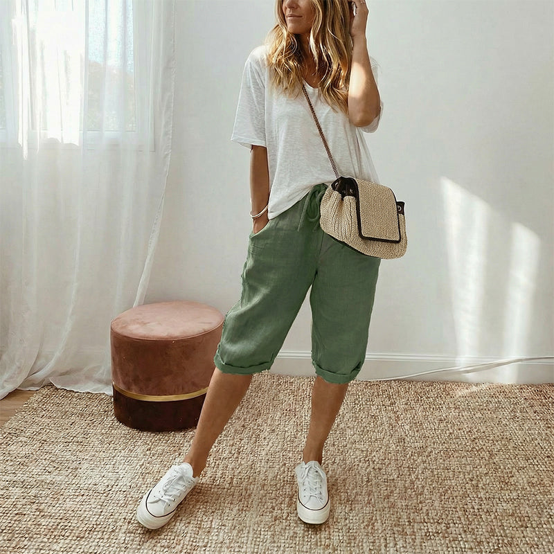 π LIMITED-TIME 50% OFF! β¨ Women's Cotton Linen Capris β Loose, Cropped, Rolled Cuff, Pockets πΏ