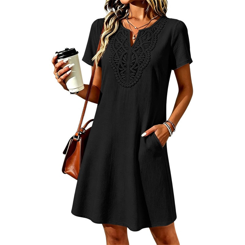 ✨👗Women's Bohemian Lace V-Neck T-Shirt Dress – Effortless Summer Chic✨