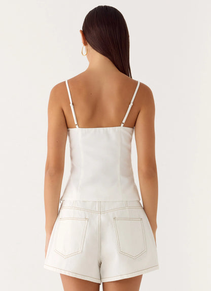 Owen A-Line Denim Shorts - White