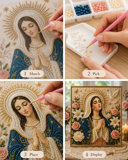 New Arrivals 49% OFF-2026  Divine Pearl Bead Virgin Mary Icon – A Peaceful DIY Faith Art Gift