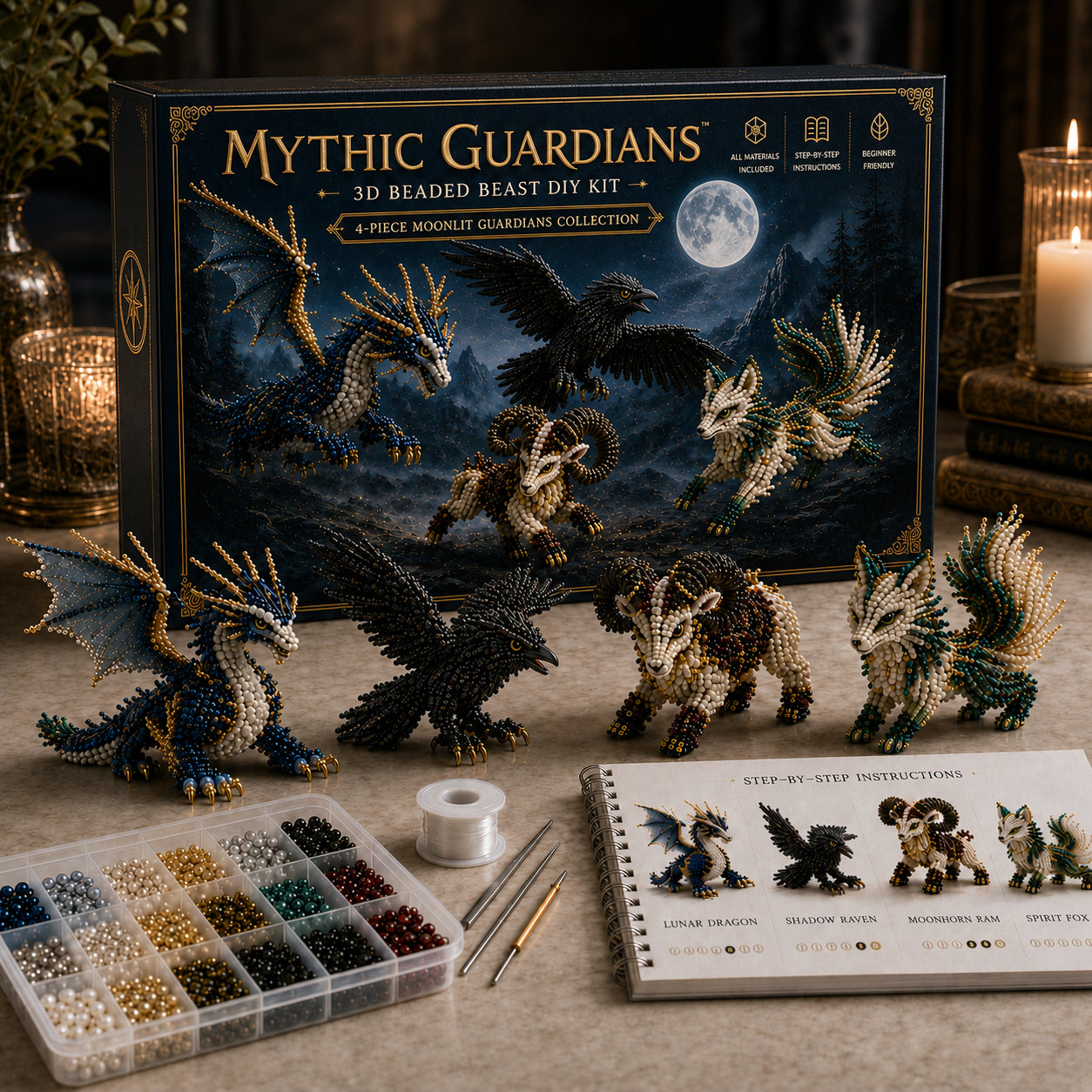 3D Beaded Creature DIY Kit Collection 🐉 Pick Your 4-Piece Set