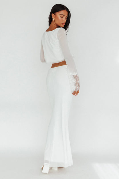 Rana String Tie Side Midi Skirt Cream