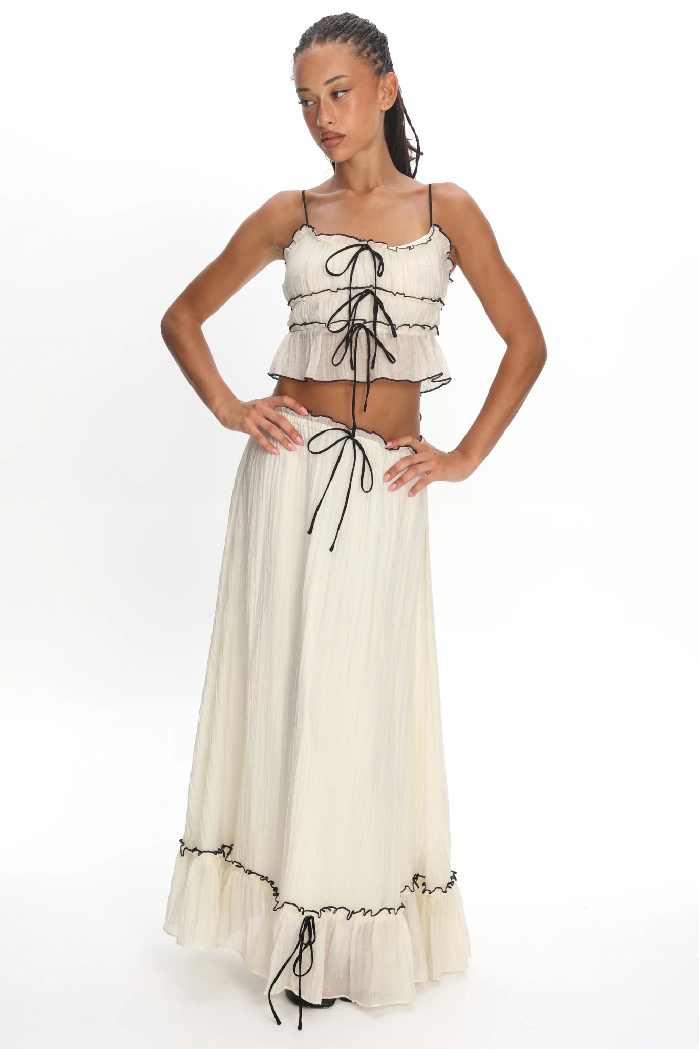 Maidens Tie Detail Overlock Maxi Skirt Cream