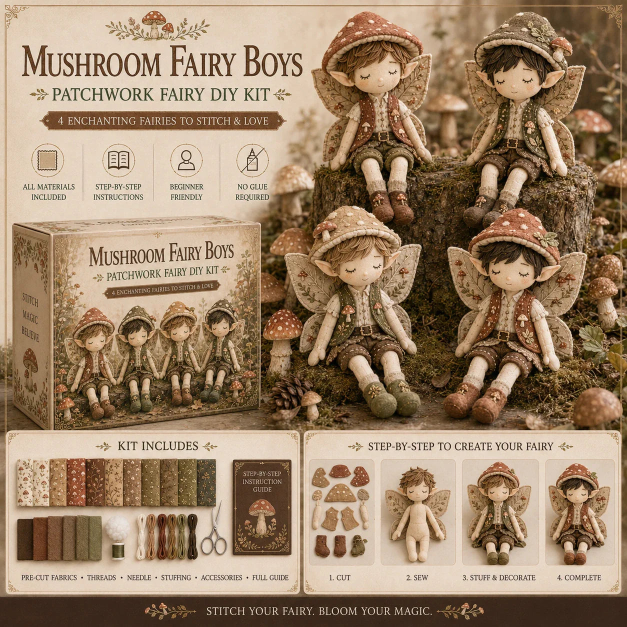 Fairy Boys Patchwork DIY Kit ✨ Make 4 Tiny Fairy Boys By Hand