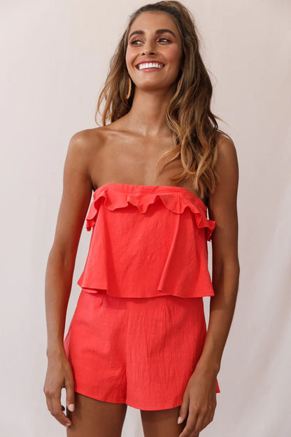 Joey Strapless Tie-Back Romper Orange Tangerine