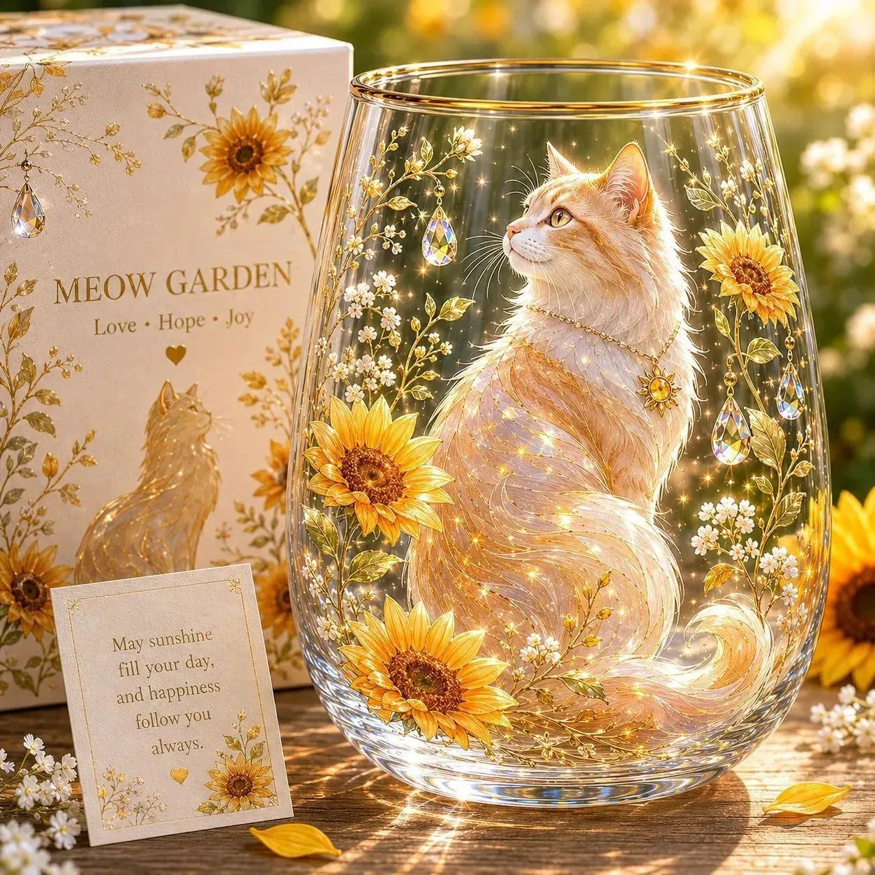 🐱MEOW GARDEN Crystal Texture Glass Cat Tumbler✨