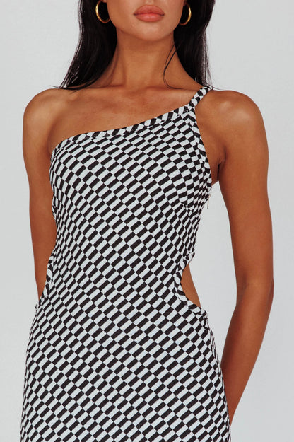 Cinzia One-Shoulder Cut-Out Midi Dress Black