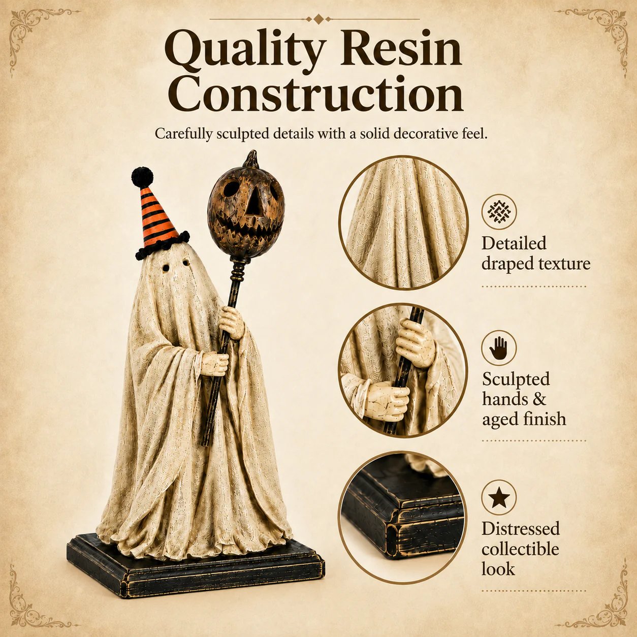 🎃✨Lighted Vintage Ghost Figurine with Glowing Pumpkin Staff