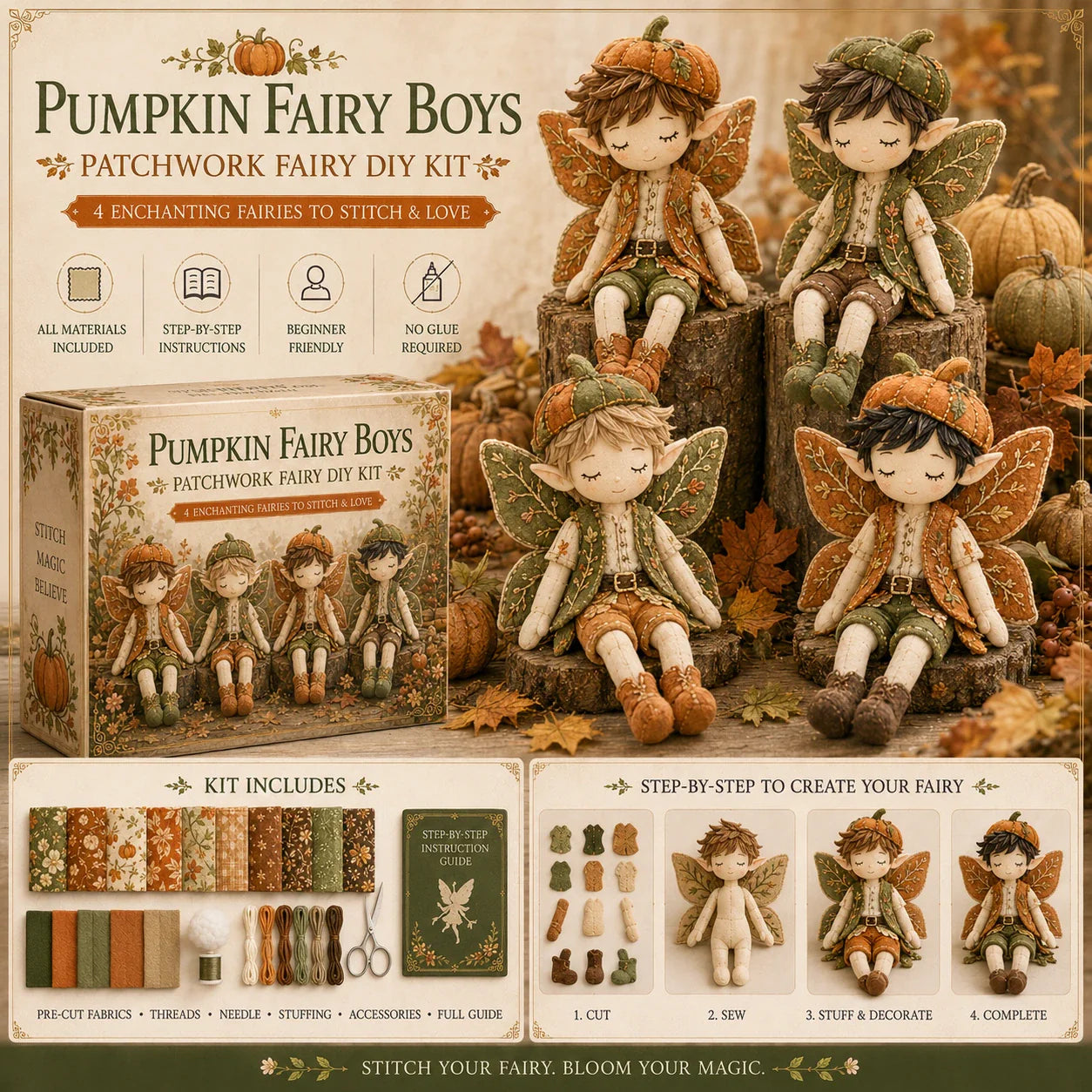 Fairy Boys Patchwork DIY Kit ✨ Make 4 Tiny Fairy Boys By Hand