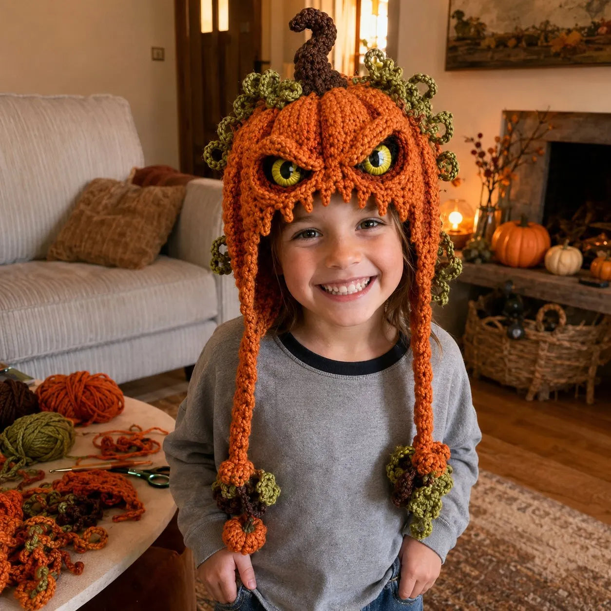 🔥 LAST DAY 49% OFF – 🎃 Halloween Monster Hood DIY Crochet Kit | Premium Soft Yarn Materials with Step-by-Step Guide DIY Handmade Wearable Character Hood 🧶🎭✨