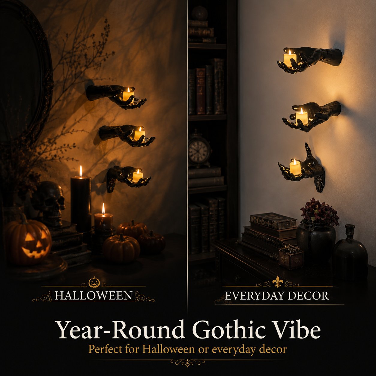 🖤 Wall Mounted Creepy Reaching Hands - Life-Sized Gothic Candle Holders