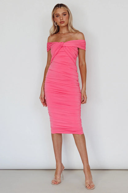 Maja Off-Shoulder Midi Dress Pink