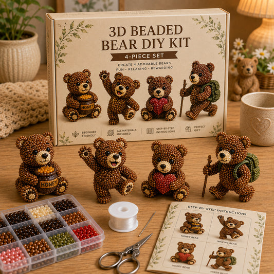 3D Beaded Bear DIY Kit – 4-Piece Handmade Bear Craft Set