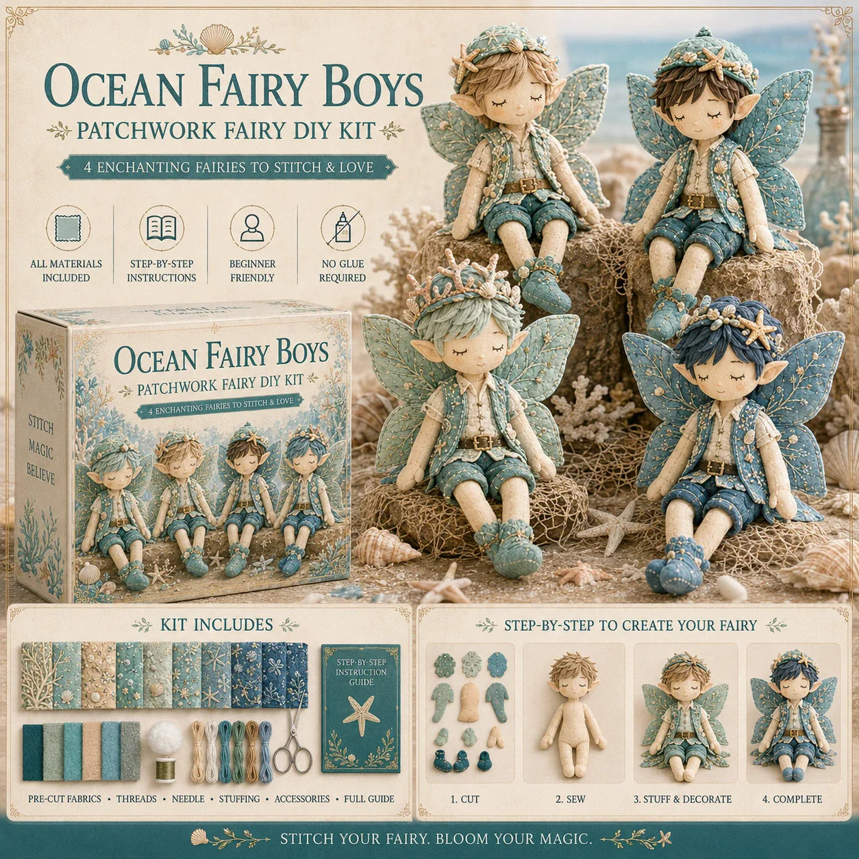 Fairy Boys Patchwork DIY Kit ✨ Make 4 Tiny Fairy Boys By Hand