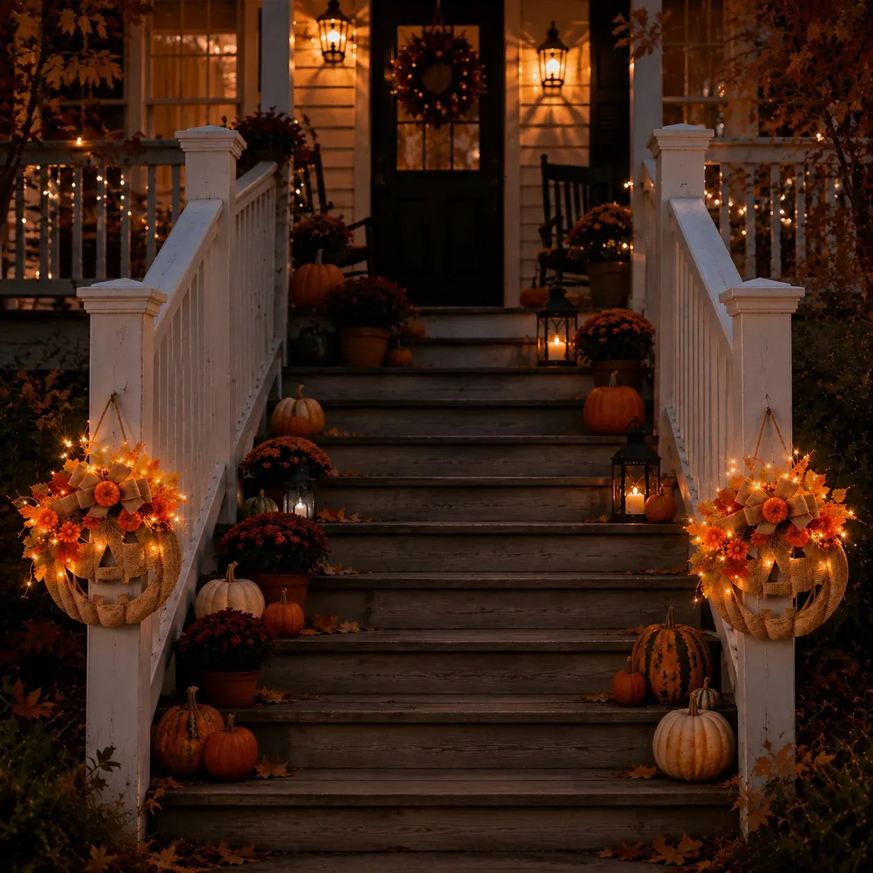 🎃 Lighted Burlap Pumpkin Wreath