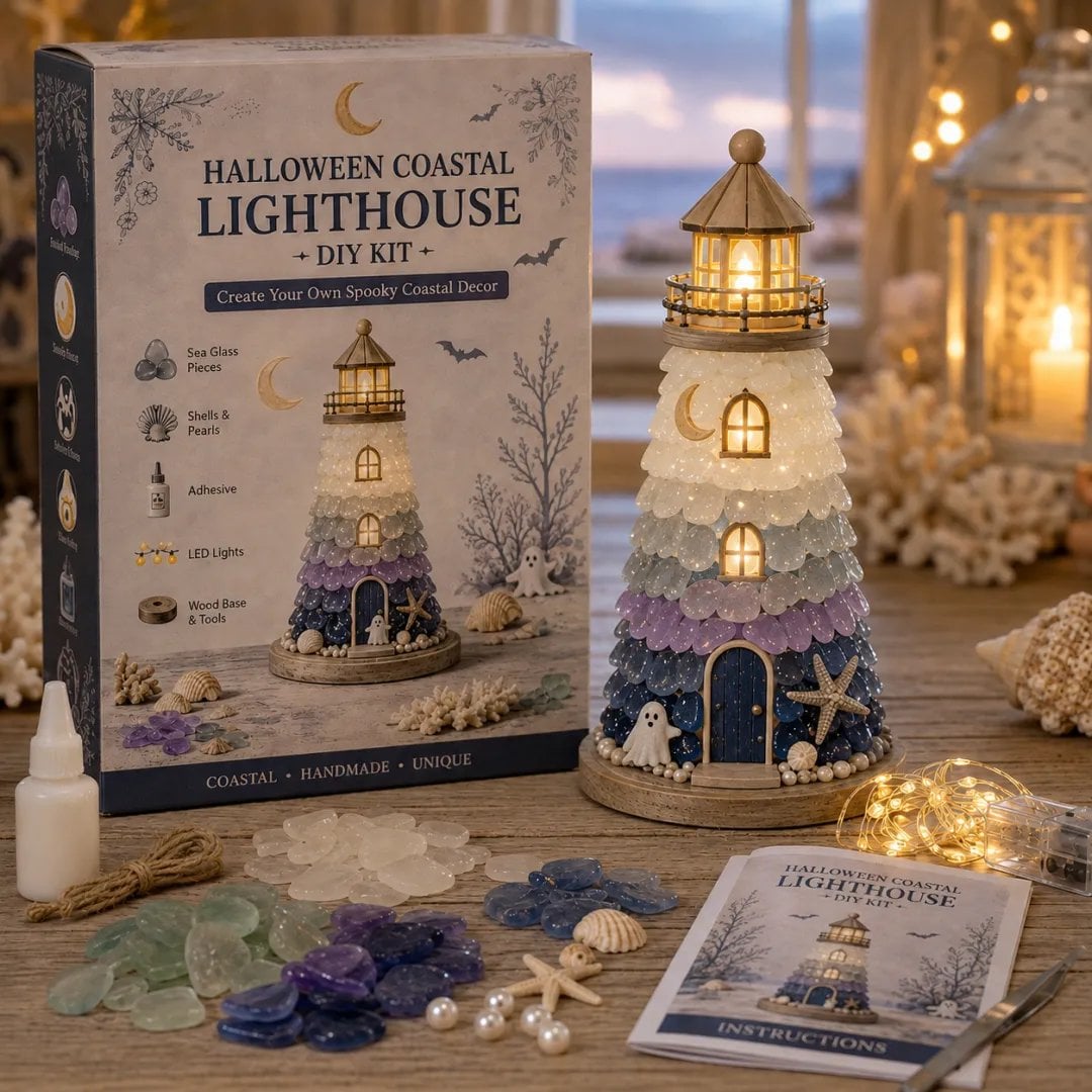 💙 DIY Sea Glass Lighthouse Kit – Light-Up Coastal Craft & Handmade Home Decor