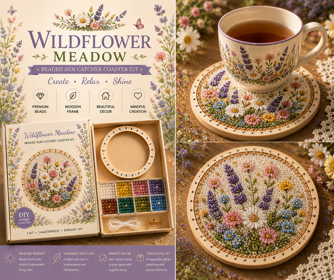 🔥Last Day: BUY 3 GET 1 FREE🌸 Beaded Sun Catcher Coaster Kit Collection