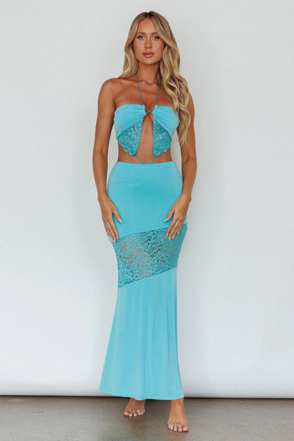 Florida Lace Insert Cut-Out Maxi Dress Blue
