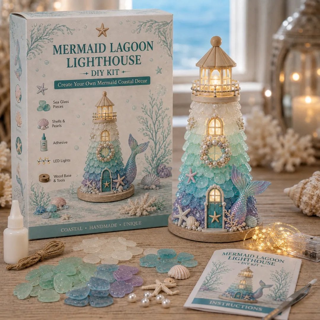 💙 DIY Sea Glass Lighthouse Kit – Light-Up Coastal Craft & Handmade Home Decor