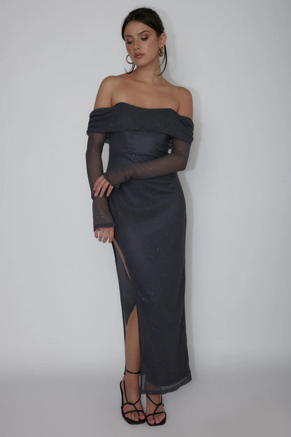 Martinez Off-Shoulder Midi Dress Slate Blue