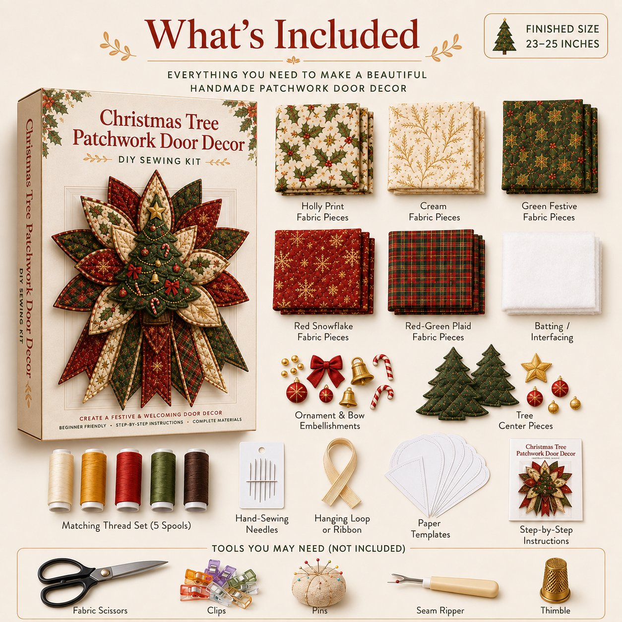 🎉🎄 Festive Quilted Christmas Door Hanging DIY Sewing Kit