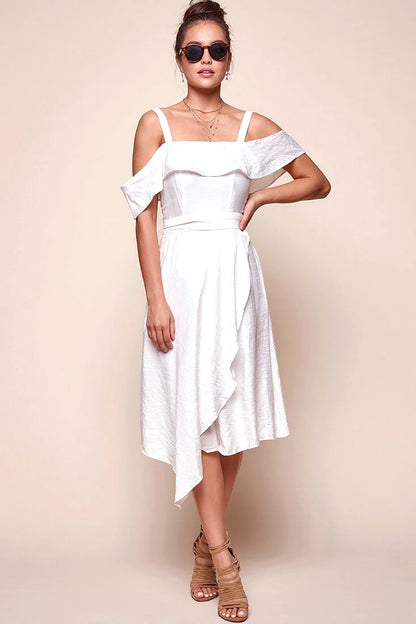 Adali Flowy Summer Midi Dress White